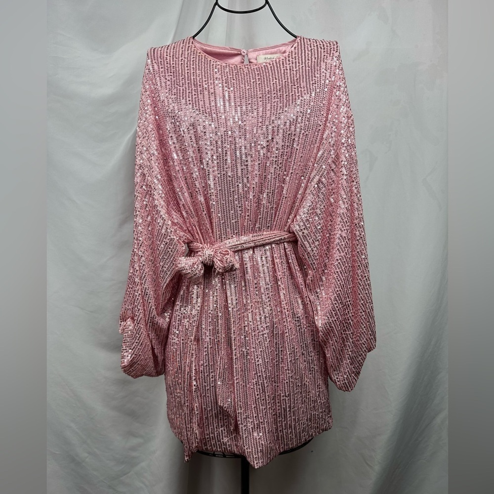 Mustard seed pink sequin puff sleeve mini dress size S